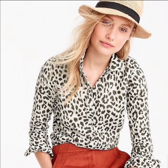 J Crew Perfect Shirt Animal Print Linen 